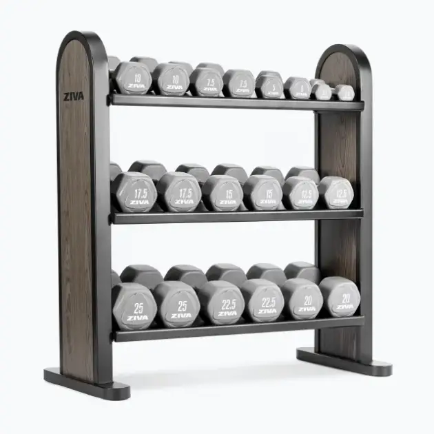 LUMINA 3-TIER HEXAGON DUMBBELL RACK + LUMINA HEXAGON URETHANE DUMBBELL SET 2.5 - 25KG (10 PAIRS)